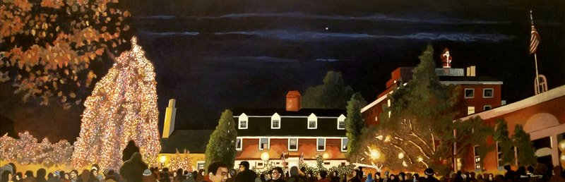 Princeton Nassau Inn nightlife cityscape painting created with Minwax wood stain by Sean Carney