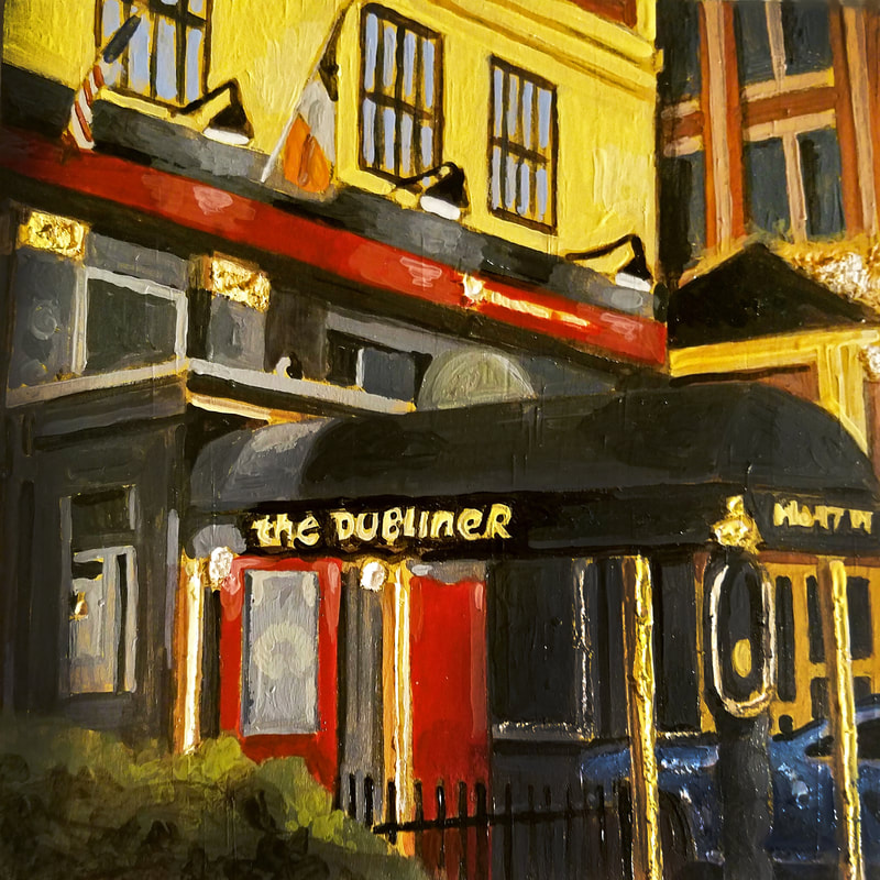Washington D.C. The Dubliner nightlife cityscape painting created with Minwax wood stain by Sean Carney