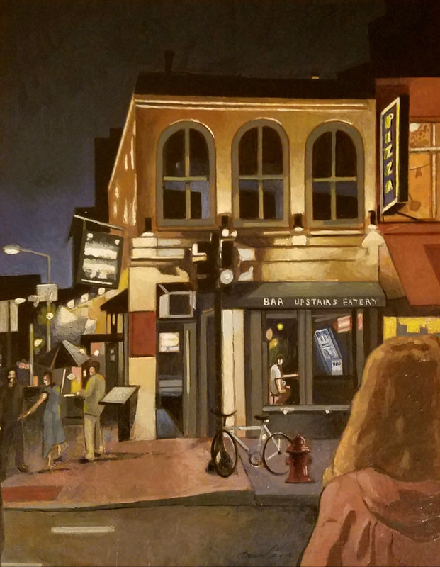 Philadelphia Rotten Ralph's nightlife cityscape painting created with Minwax wood stain by Sean Carney